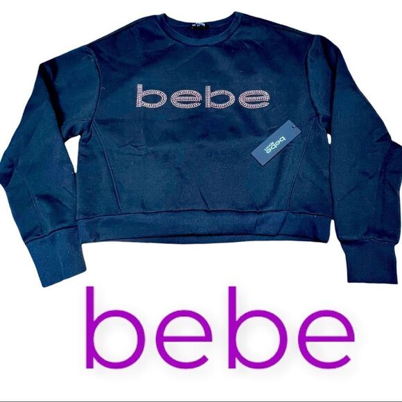 NWT bebe Sport Pullover Rhinestud Black L - Picture 1 of 10